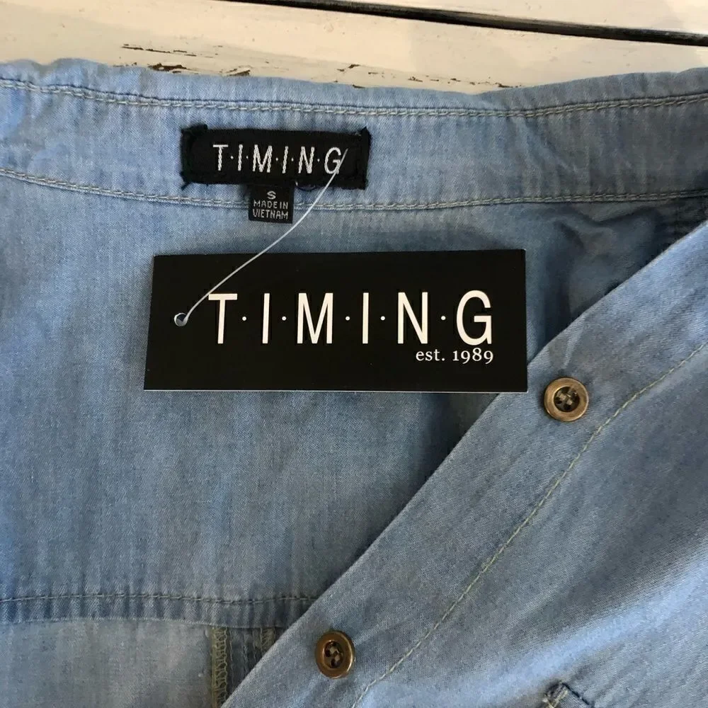 Timing Button Up Denim Collared Top Rollup… - Picture 6 of 8